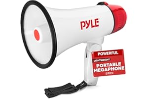 Pyle 20W Megaphone Bullhorn - 5.4'' x 8.6'' Portable Megaphone, Projection Range Up to 1100 Sq. Yards, Voice Talking & Siren Alert, Shoulder Strap, Battery Operated, (White)