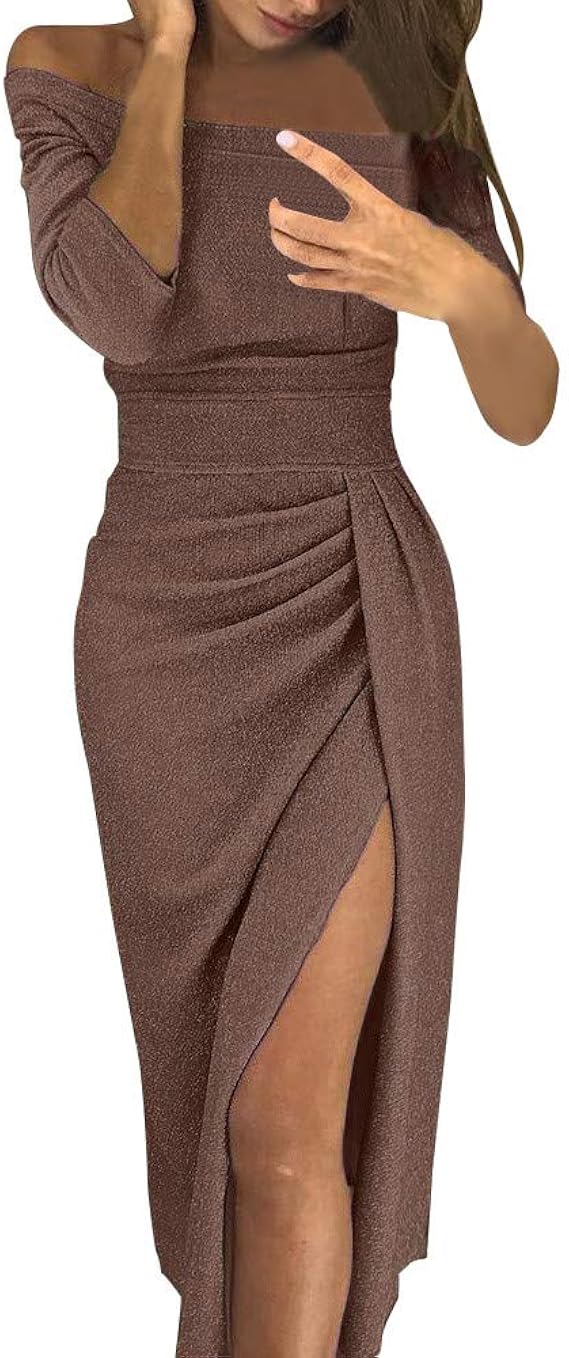 Amazon オフショルダー ワンピース パーティードレス 大きいサイズ 結婚式 Kohore ワンピース レディース 肩出し セクシー タイト 膝丈 パーティ キャバ 嬢 ドレス スプリット ロングワンピース 披露宴 花嫁 二次会 お呼ばれ 発表会 イブニングドレス 通販