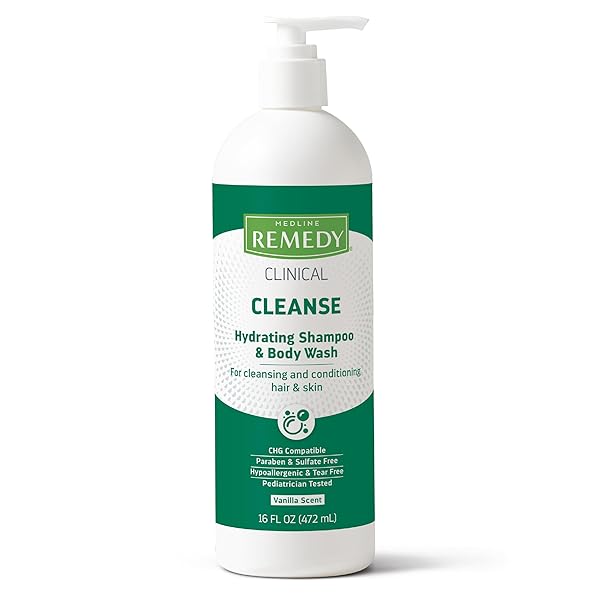 MEDLINE REMEDY CLINICAL HYDRATING SHAMPOO & BODY WASH (16 FL OZ), VANILLA SCENT, CLEANSER, NO-RINSE, ADULTS, KIDS, SHOWER OR BEDSIDE, DIMETHICONE, SULFATE FREE