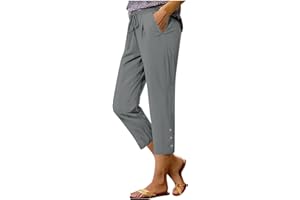 Summer Cotton Linen Capri Pants for Women High Waist Drawstring Straight Leg Capris Casual Beach Cropped Lounge Pant