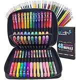 ColorIt Gel Pens For Adult Coloring Books – Premium Ink Gel Pens Set With Case Includes 48 Artist Quality Coloring Pens: 24 Glitter, 12 Metallic, 12 Neon Plus 48 Matching Refills For 96 Total Pieces