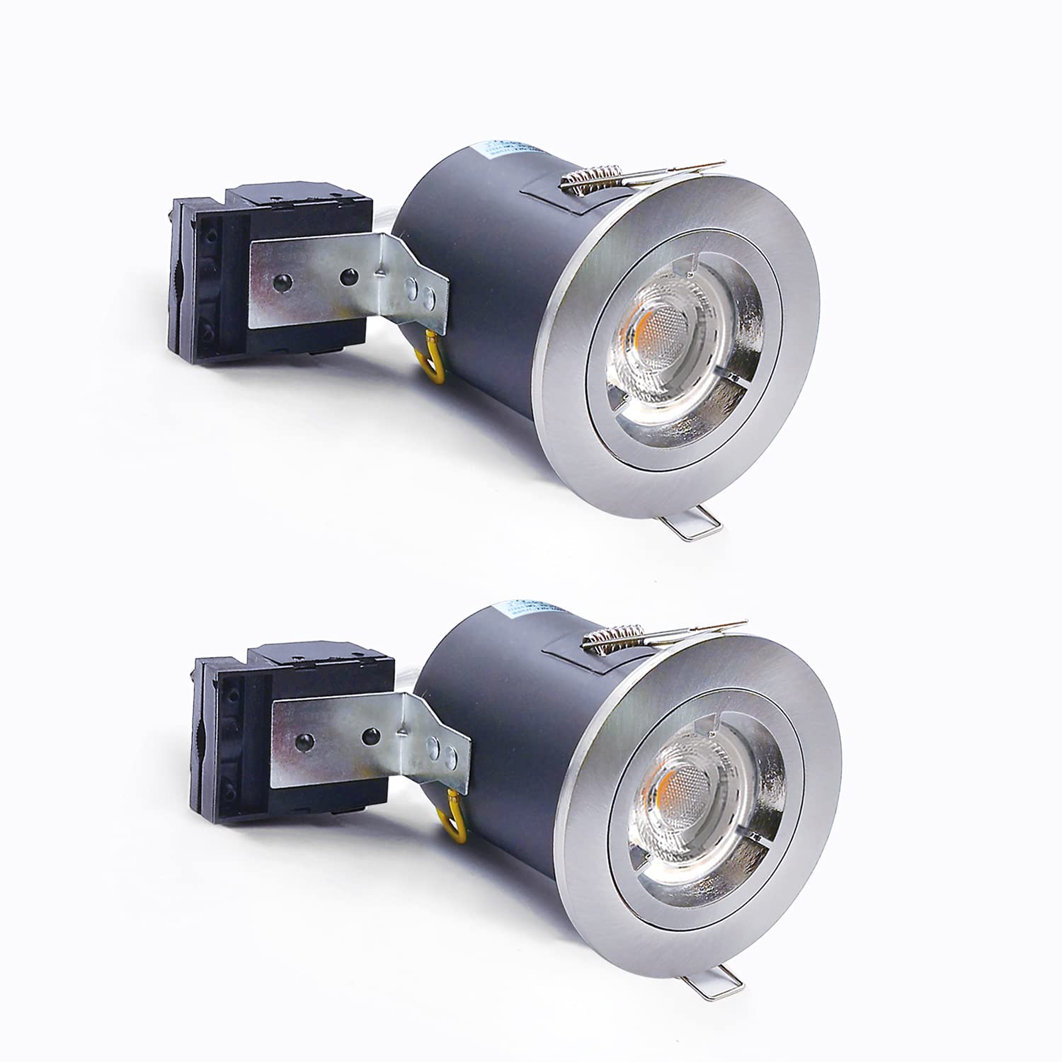 2XSweier 90 Minutes Fire Rated Recessed Ceiling Light IP20 GU10 LED Downlight, Equipped with GU10 Lamp Socket Junction Box Spotlight.(Not Including Bulb) Satin Nickel