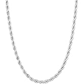 sovesi Mens Rope Chain Necklace, Hypoallergenic Stainless Steel Twisted Chain for Men, Silver Tone 2.5/3mm Width, 16-28 Inch Length