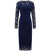 Hobemty Women's Floral Lace Dress V Neck Long Sleeve Cocktail Wedding Bodycon Pencil Dresses