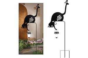 YY-LADYBUG Cat Holding Lantern Garden Stakes Solar Garden Cats Metal cat Solar Lantern Decorative Garden Stakes for Yard, Lawn, Patio, Pathway