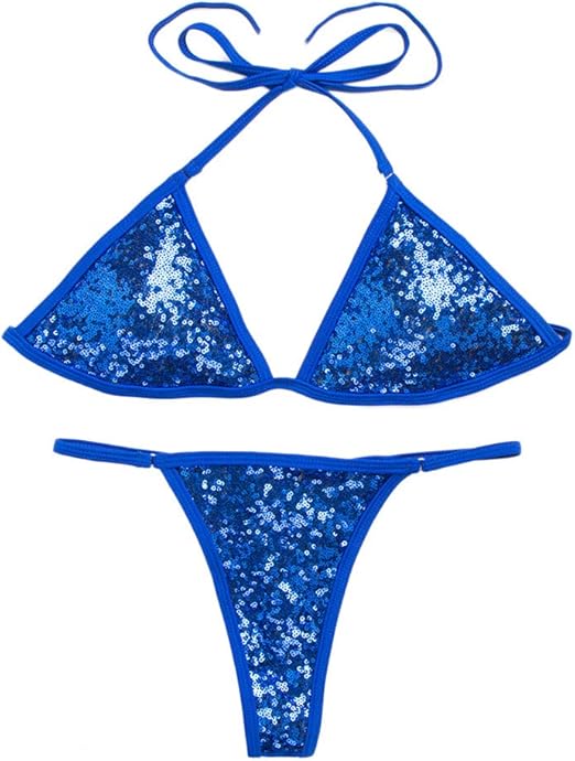 Frog SP063 - Traje de baño Sexy con Lentejuelas para Mujer, Azul, M