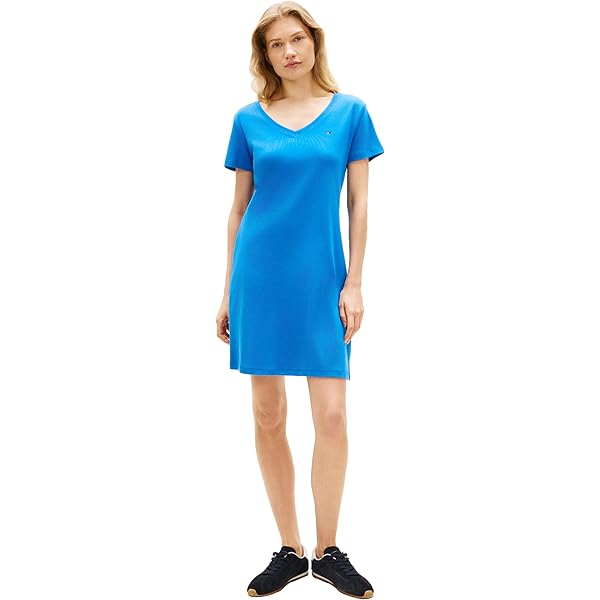 tommy hilfiger women's short sleeve v-neck dress Tommy Hilfiger Women's Short Sleeve Surplice Neck Cross Waist Knee Length A-Line Dress, Deep Scarlet, 2 at Amazon Women's Clothing store
