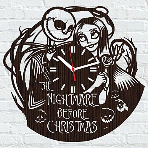 Absolutely Unique Gift Wooden Wall Clock Christmas for Men Women him her Kids Boys Girls Jack Skellington and Sally Simply Meant to be Wedding Home Decor Movie Christmas Vinyl