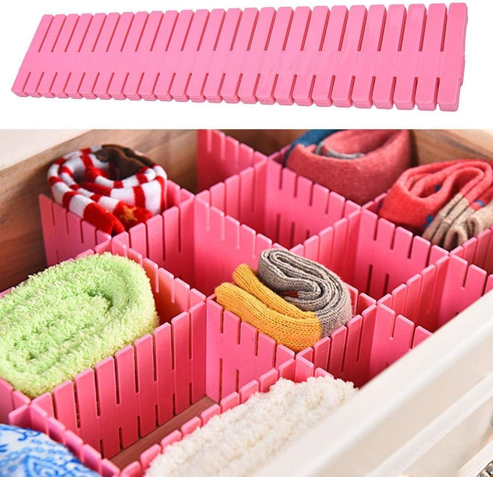 TXDIRECT Drawer Divider Clapboard Partition Ecological Adjustable Plastic Drawer Divider  sresser section Useful Partition Storage Organizer pink
