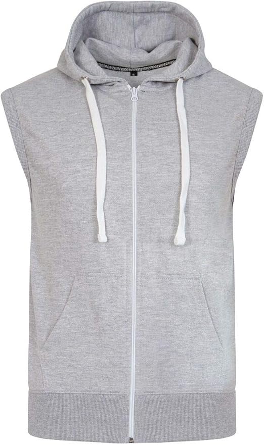 Mens Sleeveless Hoodie Zip Through Gillet Jacket Size Small to XL (Grey