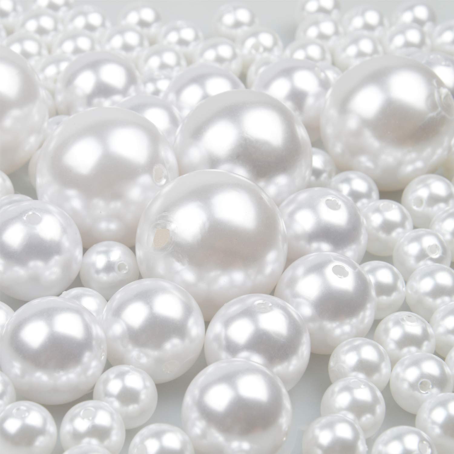 Yixuan Elegant Glossy Drilled Pearls Beads 70pcs 12mm/20mm/30mm Assorted Plastic Loose Beads for Jewellery Making, Vase Fillers, Candle Making, Table Scatter, Wedding, Home Decoration (White)
