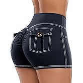 SEASUM Women's 3/4.5 Inch High Waisted Booty Shorts with Pockets - Butt Lifting Cargo Scrunch Gym Yoga Workout Bottom