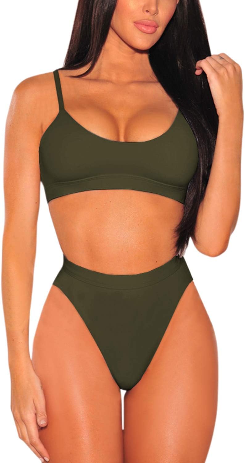 Pink Queen Women's Push Up Pad High Cut High Waisted Cheeky Two Piece Swimsuit