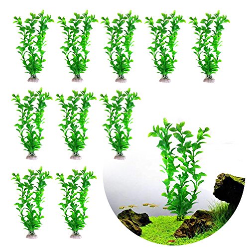 10 Pcs Green Plastic Artificial Plants for Decor Fish Tank Decoration
