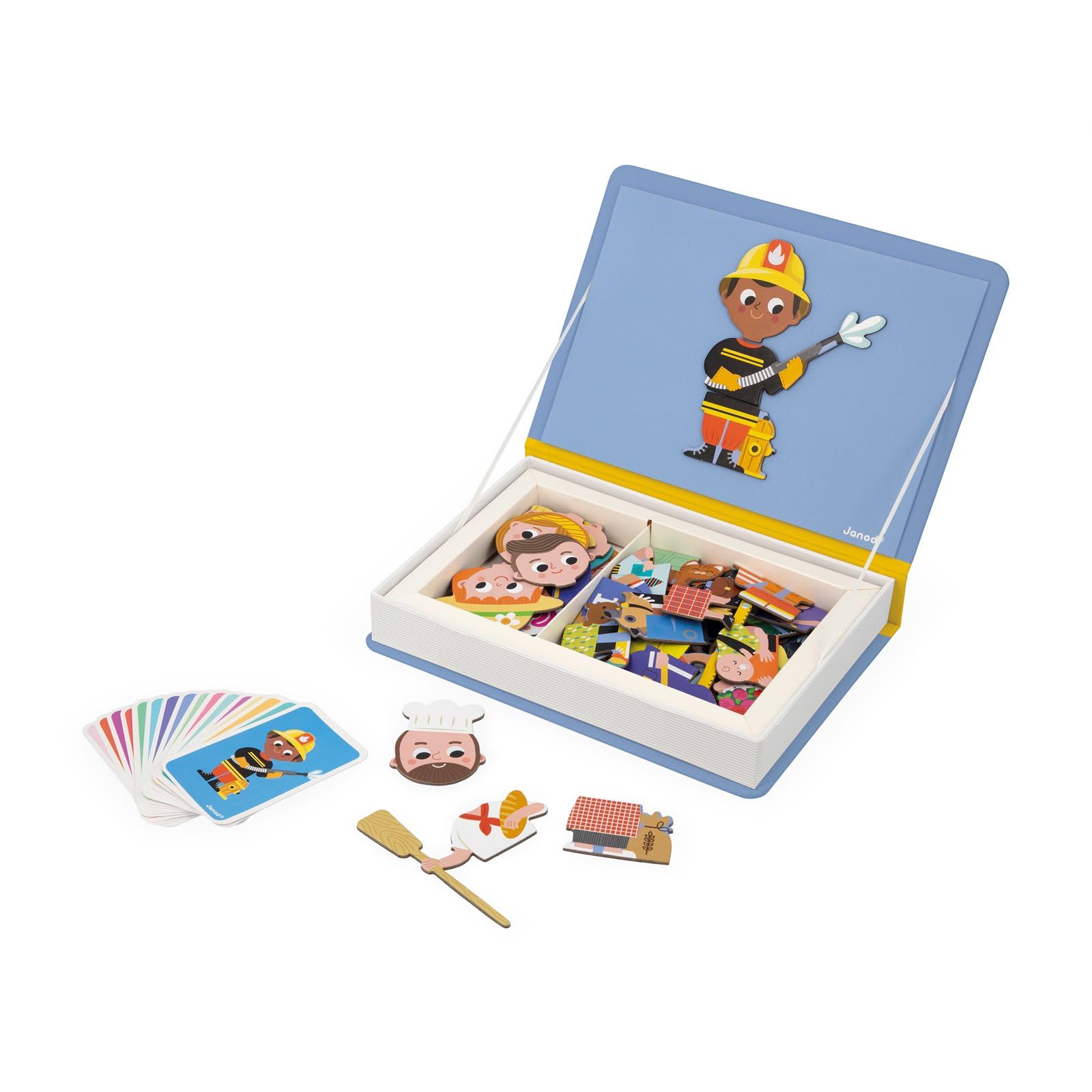 Janod - Magnéti'Book Occupations - Magnetic Educational Game - 48 Magnets + 16 Model Cards - Children’s FSC Cardboard Toy - 3 Years +, J02597