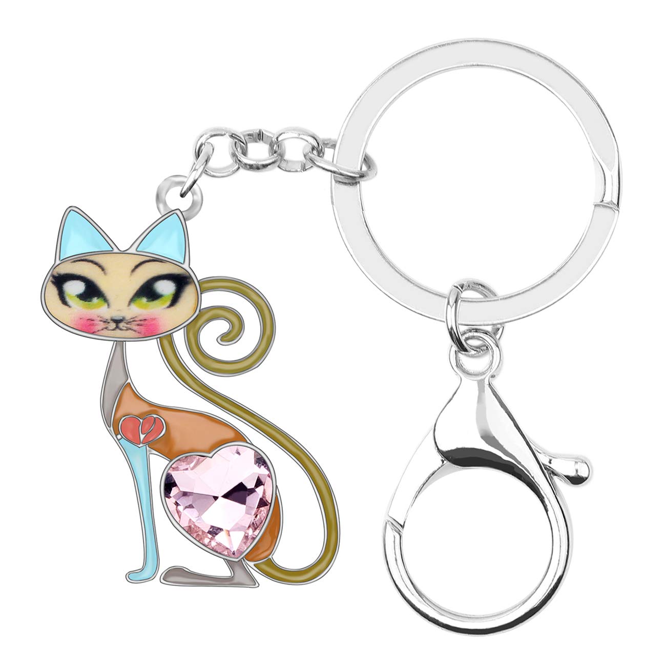 BONSNY Enamel Alloy Chain Cat Key Chains For Women Car Purse Handbag Charms (Cream) — image 1
