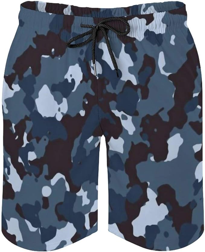Amazon ネイビーカモブルー メンズ 水着 ビーチパンツ ハーフパンツ 防水速乾 ランニング ショーツ 水陸両用 サーフショーツ 海外旅行 ポケット付きフィットネスパンツ ショート ハーフパンツ 通販