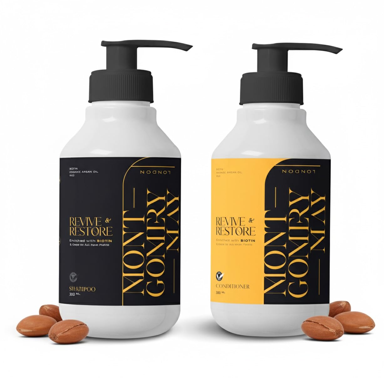 Montgomery May Biotin Shampoo and Conditioner – Hair Thickening Shampoo and Conditioner for Men – Nutrient-Rich Blend with Argan Oil, Vitamins A & E to Support Stronger Hair - Oud Scent - 2 X 300ml