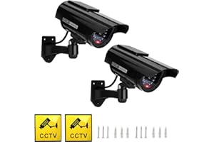 UIN Dummy Security Camera, 2 Packs Fake Security Camera CCTV Surveillance System with Flashing Red LED Light & Security Alert