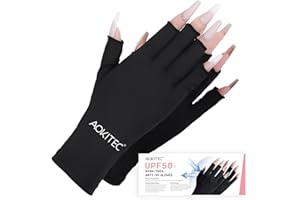Aokitec UV Gloves for Nails - UPF50+ UV Protection Gloves for Gel Manicures, Anti-UV Gloves for Gel Nail Lamp Fingerless UV Gloves for Nail Art Skin Care Protect Hands from UV Harm (Black)