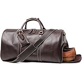 Leathfocus Leather Travel Luggage Bag with Ykk Zipper, Mens Duffle Retro Carry on Handbag (Dark Brown)
