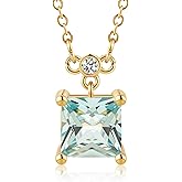 Dlismno 18K Gold-Plated Birthstone Necklace for Women, 5A Princess Square Cubic Zirconia Pendant, Birthday Anniversary Valentine's Gifts for Her, 18-20 Inches