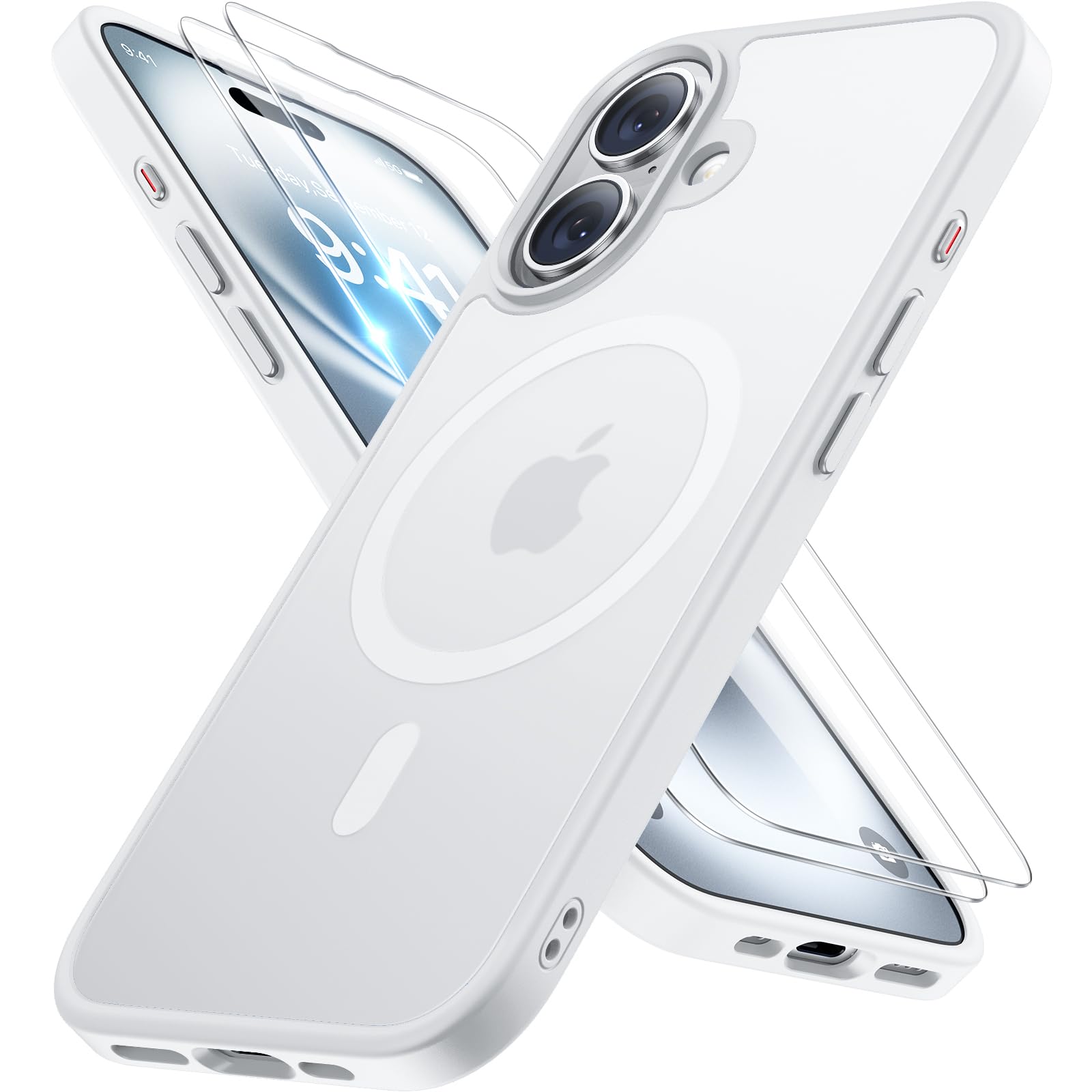 Photo 1 of Miracase Magnetic Series for iPhone 16 Plus Case [Compatible with MagSafe] [with 2X Screen Protectors] Military-Grade Protection, Anti-Fingerprint, Slim Phone Case for 16 Plus 6.7 inch - White