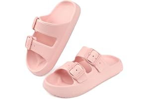 Tsukare Kids Buckle Cloud Slides丨Boys Girls Slip On Sandals丨Youth Shower Flip Flops Beach Pool Shoes EVA Adjustable Summer Slippers （12 Little Kids - 7 Big Kids）