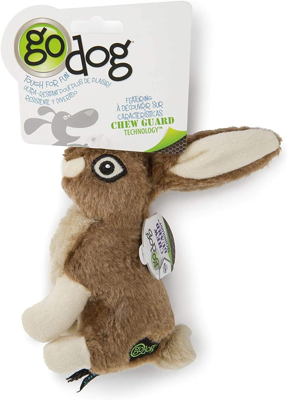 goDog Wildlife Rabbit with Chew Guard Tough Plush Dog Toy, Small