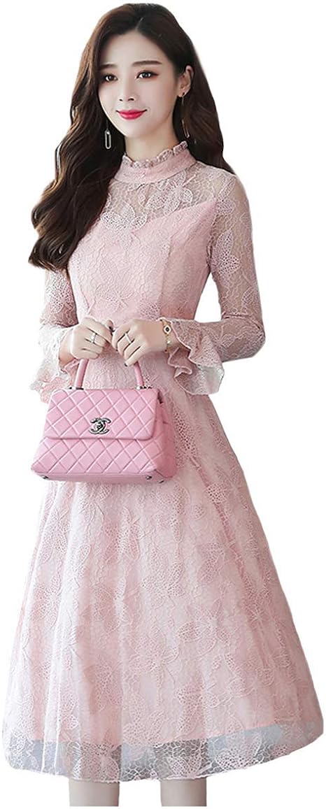 Amazon 結婚式ドレス レディース 総レースワンピース パーティードレス 長袖 裏地あり 通勤 お呼ばれ 二次会 ドレス おしゃれ ワンピース チュニック 通販