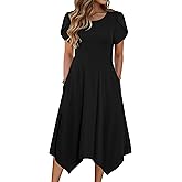 Zeagoo Womens Casual Dress for Summer Short Sleeve Loose Flowy Beach Dress with Pockets Hankerchief Flare Midi Sundress 2026