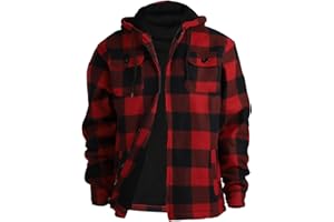 Facitisu Hoodies for Men Sherpa Lined Heavyweight Flannel Jackets Fleece Plaid Winter Warm Coats