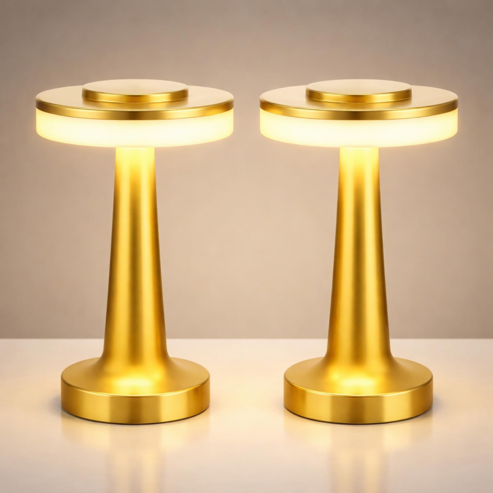 Photo 1 of ** ONLY 1**
Riakrum 2 Pcs LED Portable Cordless Table Lamp with Touch Sensor 3 Color Stepless Dimming Rechargeable Battery up to 15 Hours Cordless Table Light Wireless Lamp for Nursery (Gold)