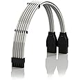 LINKUP - Compatible with NVIDIA RTX3000 Ampere Founders Edition FE GPU | Teflon High Power PSU Adapter 16AWG Silver Coated UL-Rated Wires w/Comb | 12P to 2x 8P PCIe Adapter | 30cm 11.8" 300mm | Silver