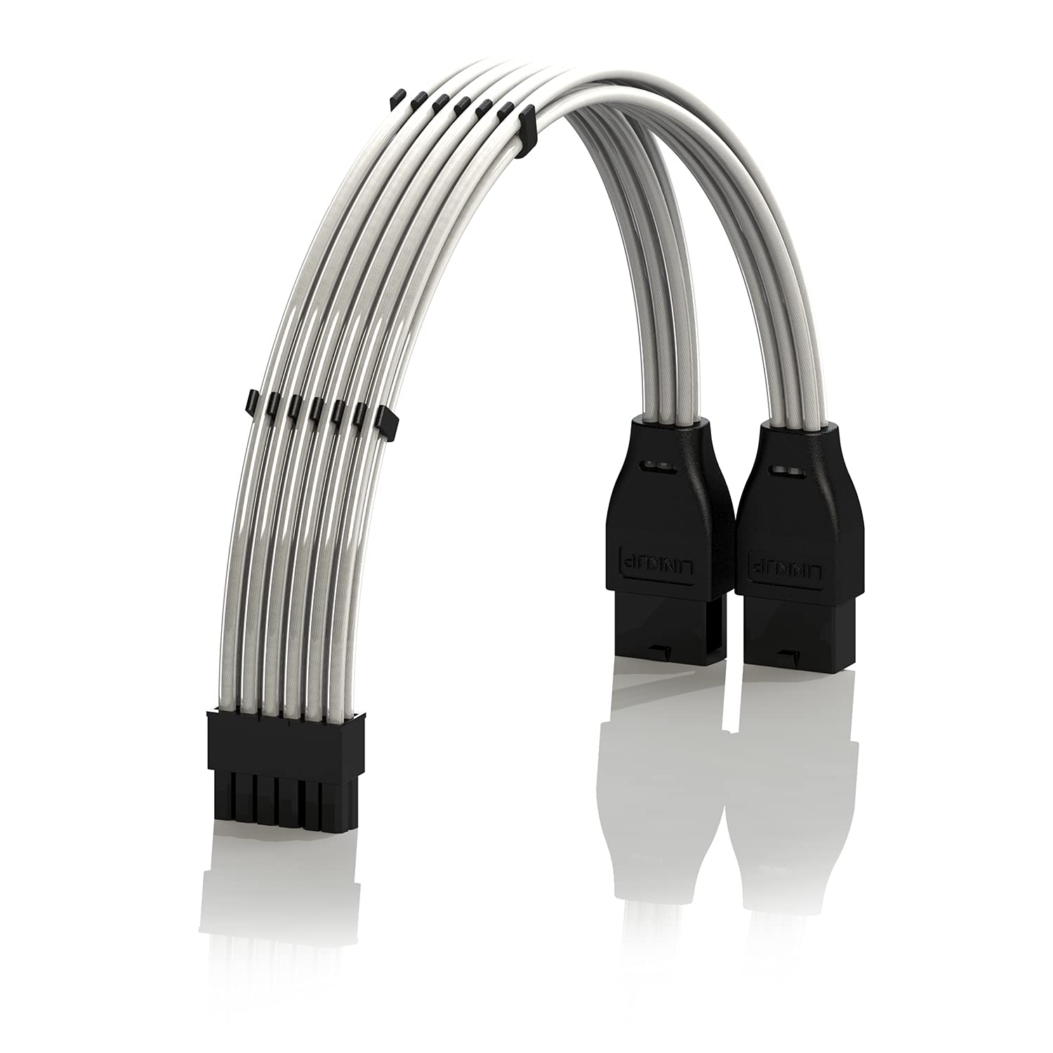 LINKUP - Compatible with NVIDIA RTX3000 Ampere Founders Edition FE GPU | Teflon High Power PSU Adapter 16AWG Silver Coated UL-Rated Wires w/Comb | 12P to 2 x 8P PCI-e Adapter | 30cm 300mm | Silver