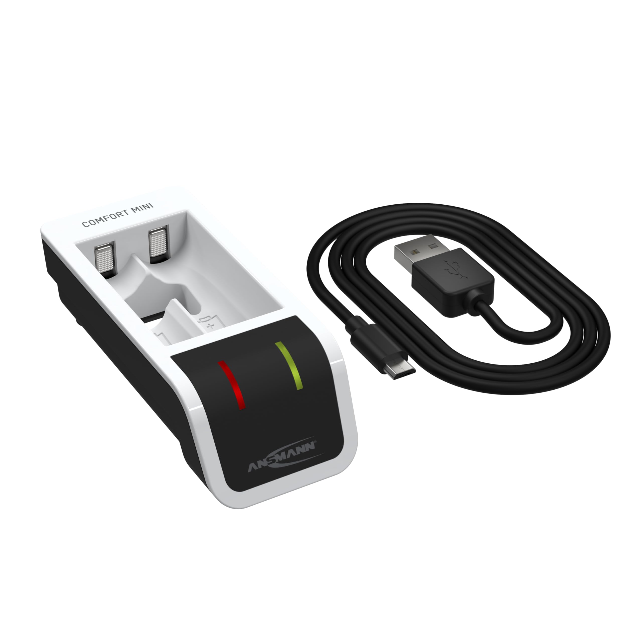 ANSMANN Comfort Mini AA & AAA Battery Charger For NiMH NiCd Rechargeable Batteries | Quick Charging with Rapid Capacity Testing |Incl 1m USB Cable - 3 Yr Warranty