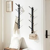 TIOPGHAD 2 Pack Coat Rack Vertical Wall Mount, Bamboo Coats Hooks Clothes Holder Hanger for Wall Coat Hat Jacket Clothing Bathroom Robes Mudroom Entryway(Black)