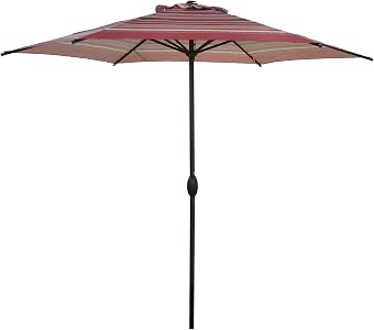 Amazon Com Abba Patio 9ft Striped Patio Umbrella Outdoor Umbrella Patio Market Table Umbrella With Push Button Tilt And Crank For Garden Lawn Deck Backyard Pool Red Stripe Garden