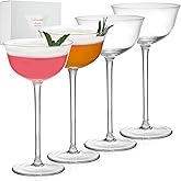 LaDovana Hand Blown Crystal Nick & Nora Cocktail Glasses | 5.5oz | Set of 4 Elegant Stemware for Martini, Manhattan, Cosmopolitan & Classic Cocktails | Crystal Glass with Gift Box