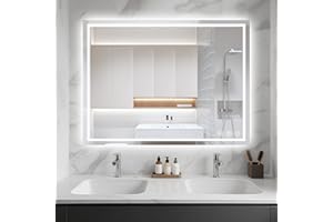 Hiefcce 40"x30" LED Bathroom Mirror with Light, 3 Color Lights, Anti-Fog, Backlit + Front Lighted Mirror for Bathroom Shatter