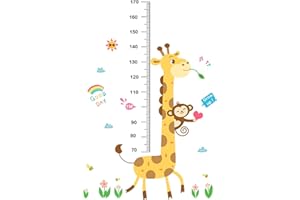 THOVORRNL Baby Height Growth Chart Wall Sticker Kids Measure Growth Wall Decals Removable Wall Ruler for Boys Girls Baby Nursery Children Bedroom Living Room Wall Decor (Giraffe Monkey)