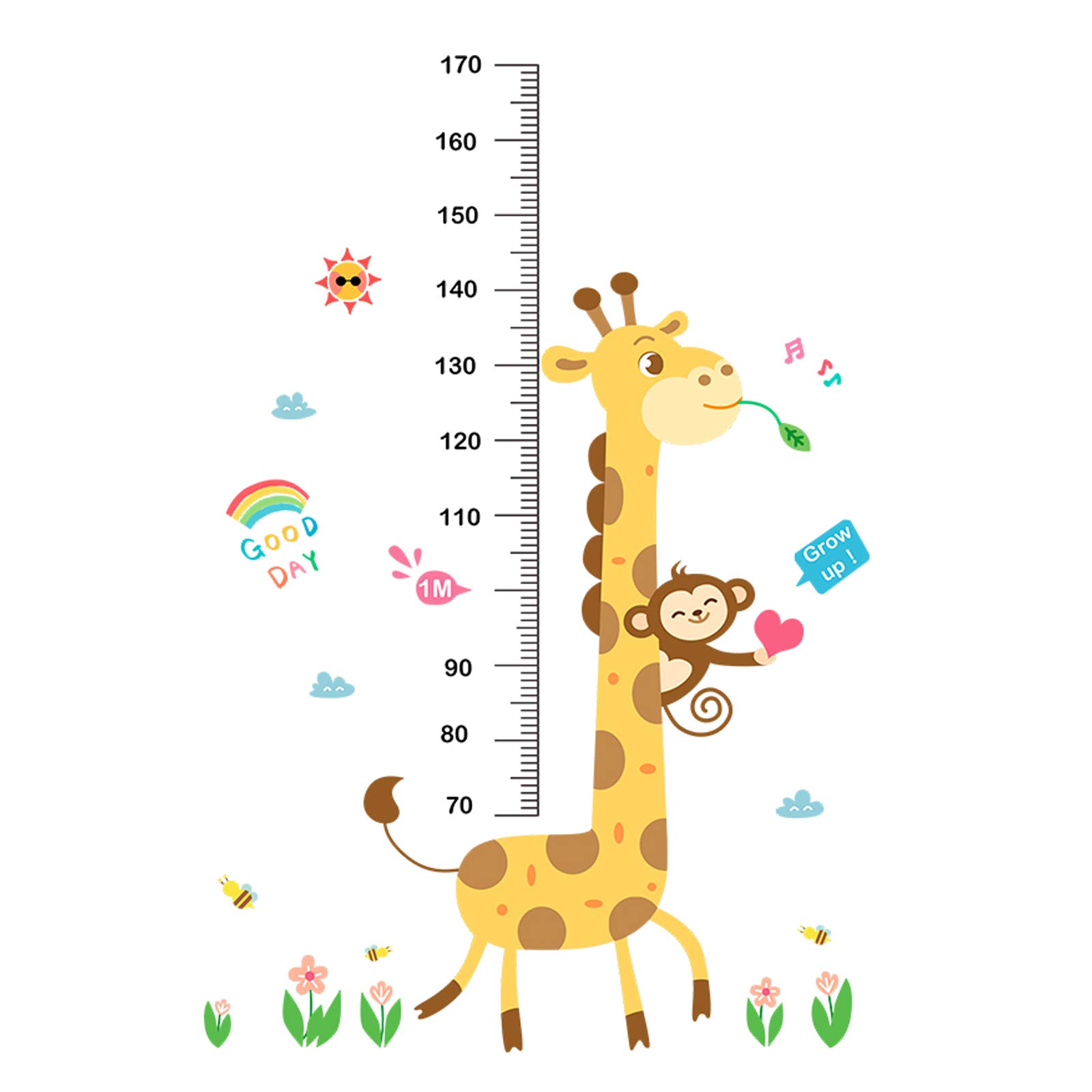 Baby Height Growth Chart Wall Sticker Kids Measure Growth Wall Decals Removable Wall Ruler for Boys Girls Baby Nursery Children Bedroom Living Room Wall Decor (Giraffe Monkey)