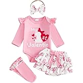 FIOMVA My First Valentines Day Outfits Clothes Dress Baby Girl Bubble Romper+Tiered Ruffle Shorts Blommers Bow Socks Set