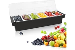 ZXXSFM Condiment Garnish Tray Caddy For Bartenders,Bar Garnish Fruit Caddy With Lid,Plastic Condiment Container For Bartending,Outside Parties (6 Compartment)