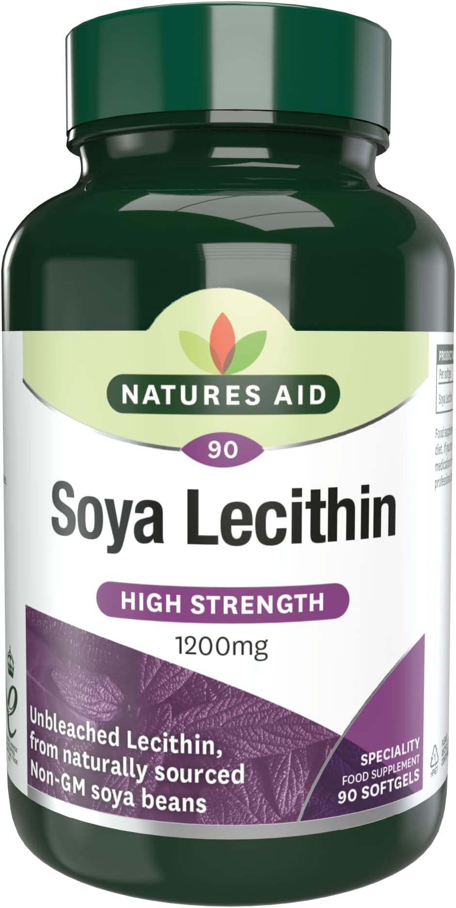 Natures Aid Soya Lecithin 1200 mg High Strength 90 Softgels Non-GMO