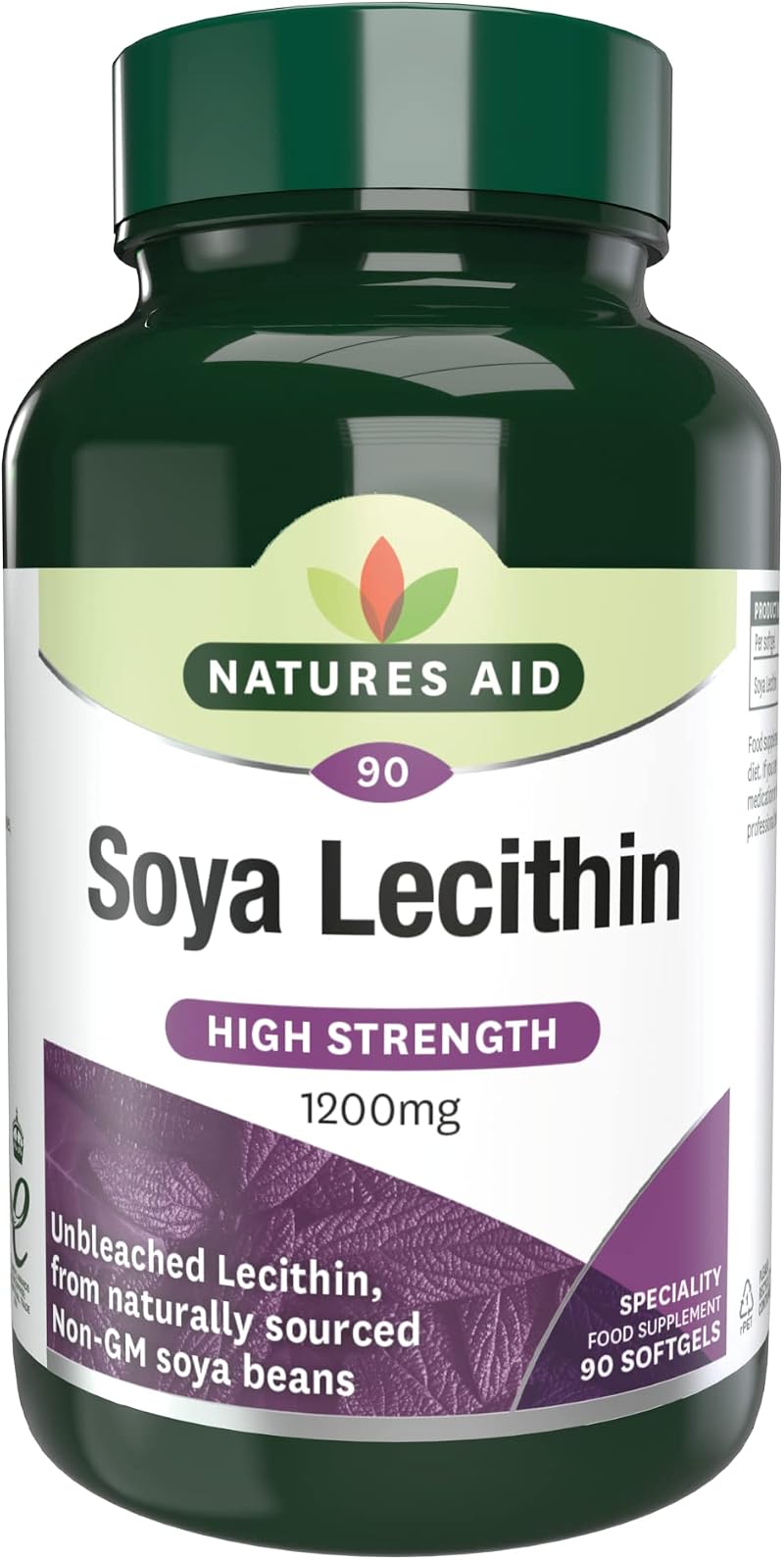 Natures Aid Soya Lecithin 1200 mg High Strength 90 Softgels Non-GMO