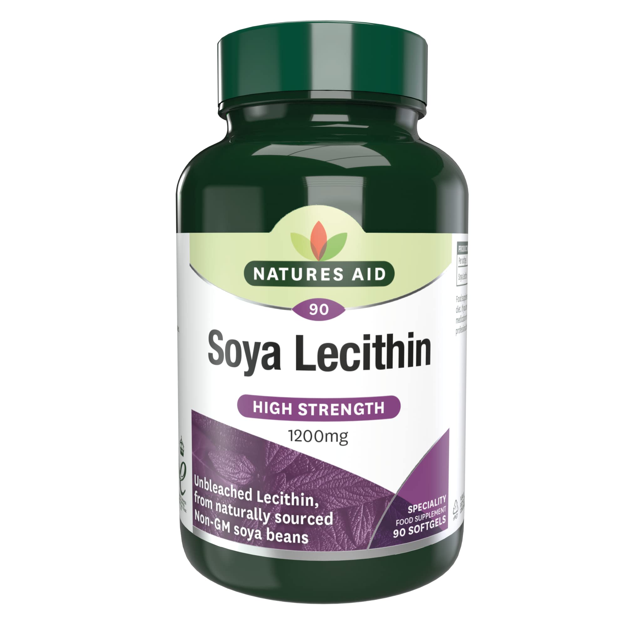 Natures Aid SOYA Lecithin 1200mg - High Strength Phospholipids - Supports Brain Health, Liver Function & Metabolism - Natural Food Supplement - Non-GMO, Gluten-Free, Salt and Sugar Free - 90 Softgels