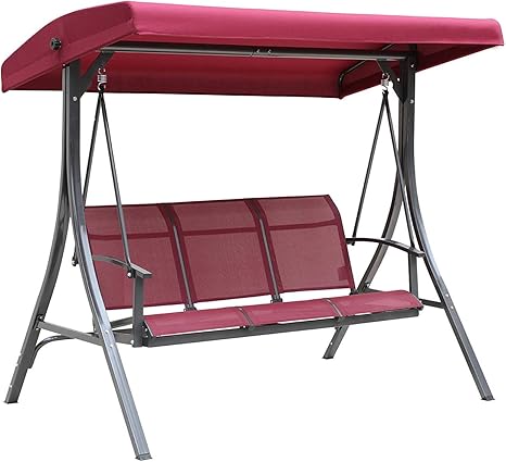 Amazon.com: Kozyard Brenda - Columpio para 3 personas para patio al aire libre con estructura de acero con recubrimiento de polvo resistente a la intemperie y asientos de textilencia: Jardín y Exteriores