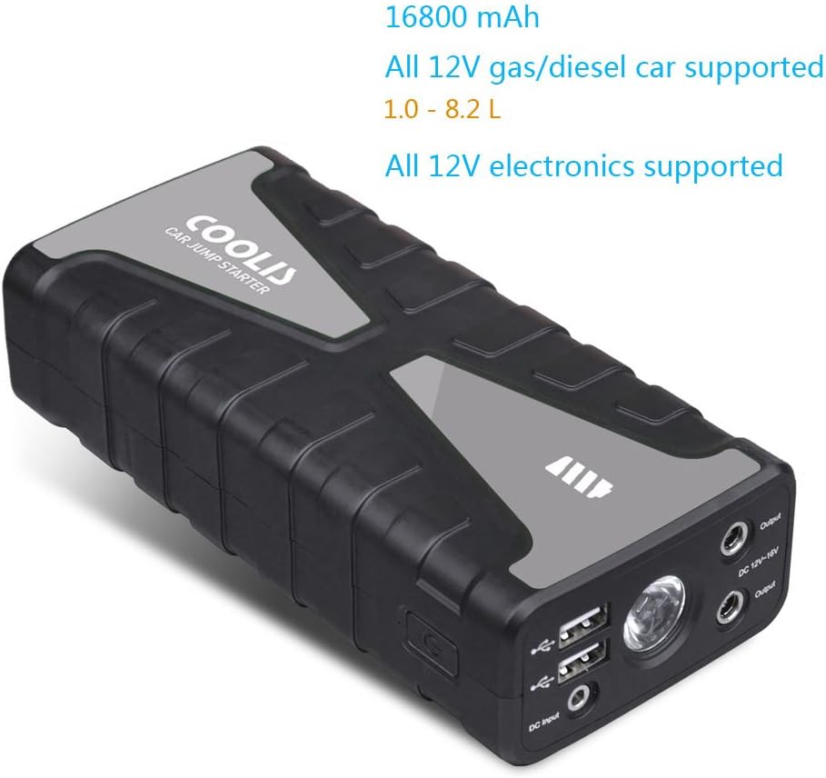 COOLIS 16800mah Car Jump Starter With 800A Peak Current Support All Size 12V Car,Gray