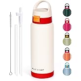 pluseight Insulated Water Bottle With Straw, 24 oz Leak Proof 18/8 Stainless Steel Vacuum Tumbler, Stainless Steel Water Bottle for Sports, Gym or Office, BPA-Free Keep Cold 24H Hot 12H (White)